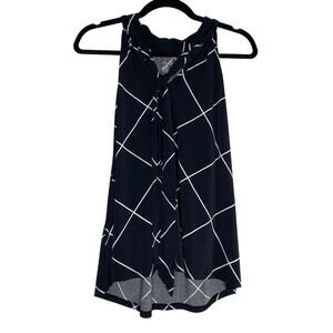 Lane Bryant Black Square Pattern Tie Neck Sleeveless Top Size 14 / 16